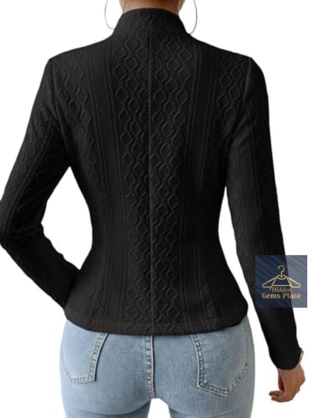 Womens Jacquard Knit Blazer Jacket Slim Fit Office Work Coat - Picture 3 of 7